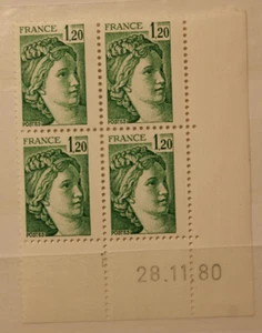 Bloc de 4 - 1,20 SABINE - Coin daté - YT2101 - Neuf** - 1980 - Foto 1 di 1
