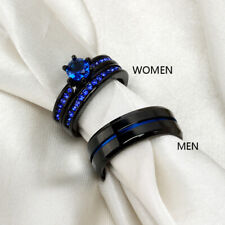 sz5-13 Couple Rings Titanium Steel Mens Ring Blue Cz Women's Wedding Ring Sets