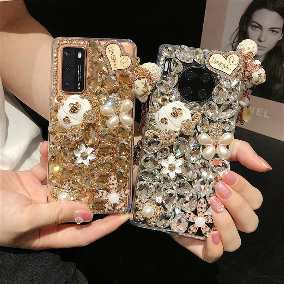 For OPPO Girls Cute Heart Bling Glitter Diamond Crystal Rhinestone Case Cover - Image 1 of 4
