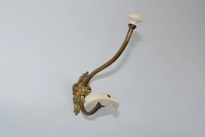 Monumental scale antique clothes hook coathook gilt brass and china - Picture 1 of 5