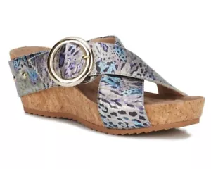 SANDALIA AJUSTABLE ROS HOMMERSON TABITHA AZUL MULTICOLOR CUERO TACÓN CUÑA 9.5 - Imagen 1 de 5