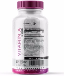 Vitamin A 5000iu (1500mcg) Tablets – High Strength Retinol for Vision & Immunity - Picture 1 of 5