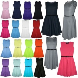 A2Z 4 Kids Girls Plain Skater Dress Party Sleeveless Flared Fashion Age 5-13 - Picture 1 of 49