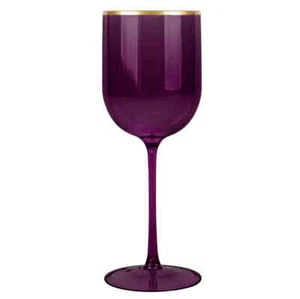 12oz Disposable Plastic Purple Wine Goblets With Gold Rim Design 20pcs - Picture 1 of 3