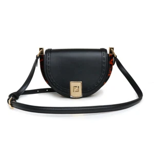 FENDI Moonlight Shoulder Bag Calfskin & Tortoiseshell Plexiglass , Black 8BT346 - Picture 1 of 14