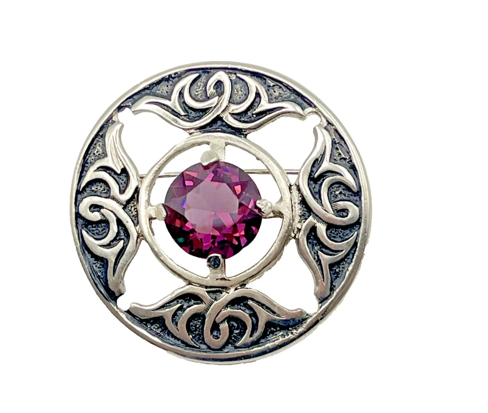 Broche/pin antiguo plateado de amatista simulada Foto 1 de 1