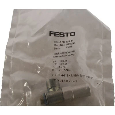 NEW Festo 543253 HGL-1/8-1/8-B Piloted Check Valve - Image 1 of 3