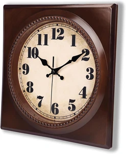 Wall Clock Vintage 1950 Style - Square Retro 12 Inch Wall Clock Battery Operated - Picture 1 of 12