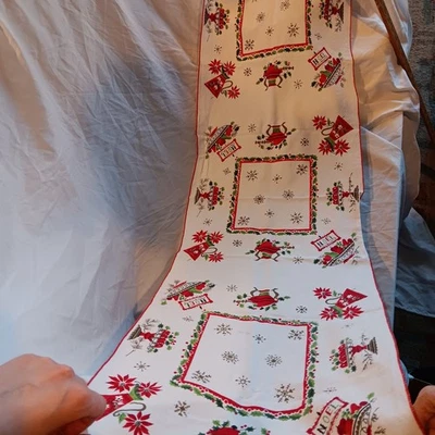 Vintage Christmas Table Runner With NOEL And Othe Fun Table Food. - Image 1 of 4