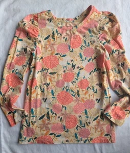 Tea Collection Size 5 Long Sleeve T-shirt Flowers & Dogs Print Girls - Picture 1 of 5