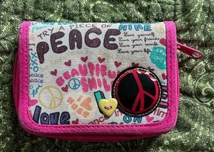 Daire's Damen Stoff Geldbörse Retro Peace Love 60er Jahre Motiv - Bild 1 von 5