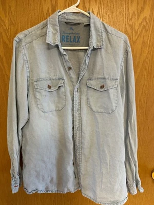 Camisa Hombre M 100% LINO Puro, Azul Pálido, TOMMY BAHAMA RELAX, Ajuste Moderno Foto 1 de 4