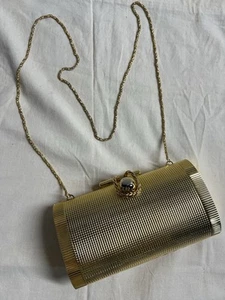 Sasha Gold Mesh Clutch Evening Bag Chain Strap - Picture 1 of 14