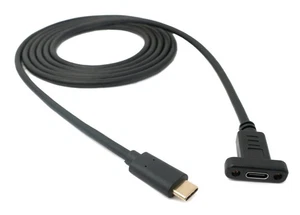 System-S USB 3.1 Kabel 1,8 m Typ C Stecker zu Buchse Schraube Adapter in Schwarz - Afbeelding 1 van 4