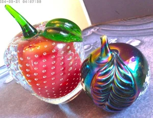 Vintage Glass Apples Paperweights Carnival & Bubble Heavy, Life-Sized EUC Gift - Bild 1 von 6