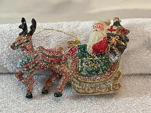 Vintage Christmas ornament blow mold plastic santa in sleigh & reindeer PO9553 - Picture 1 of 5