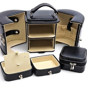 Ladies Travel Jewellery Organiser Case Black with Mirror & Storage Drawers - Picture 1 of 19