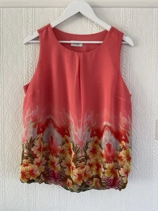 Ladies Wallis Coral Floral Print Sleeveless Chiffon Feel Top Size L Petite - Picture 1 of 10