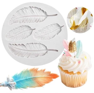 NEW 3D Feather Silicone Mold, 4 cavities - DIY Soap Fondant Chocolate 3.4” - Picture 1 of 3