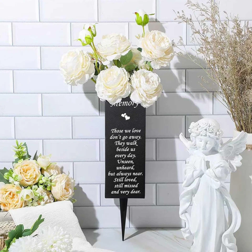 Jarrón cementerio jarrones cementerio para tumba, soporte de flores de hierro a prueba de óxido para cabeza... Foto 1 de 4