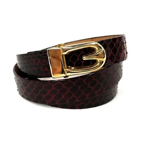Holt Renfrew Snakeskin Leather Skinny Belt Red Burgundy Gold Buckle Small S 30 - Picture 1 of 8