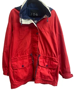 London Fog Coat Adult Medium Red/Wh./Blue w/ Hood Used in Very Good Condition  - Picture 1 of 6