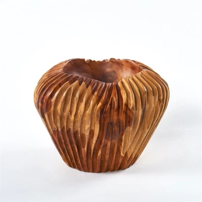 Handmade Solid Teak Wood Vase Holder & Bowl Rustic Farmhouse Home Decor, Natural - image 1 of 4