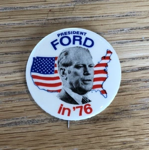 1976 Gerald Ford Campaign Pin Button - President Ford In '76 - RWB US Map - 1.75" - Bild 1 von 2