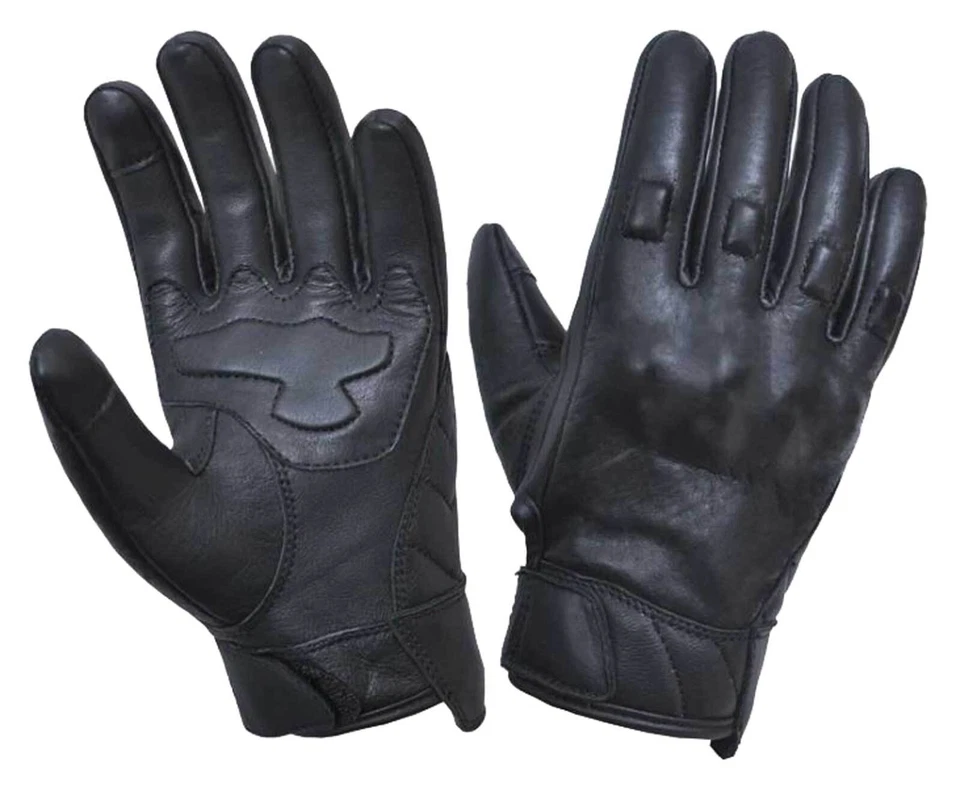 UNIK Men's Gel Palm Full-Finger Cowhide Leather Motorcycle Gloves - Black - Image 1 of 1
