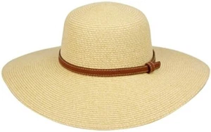 Women's Natural Straw Paper Hat Leather Belt SPF50 Beach Adjustable Packable - Picture 1 of 7