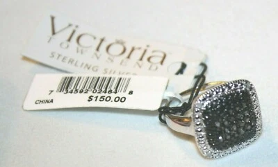 VICTORIA TOWNSEND STERLING SILVER SQUARE HALO BLACK & WHITE DIAMOND RING SZ 5.75 - Image 1 of 4