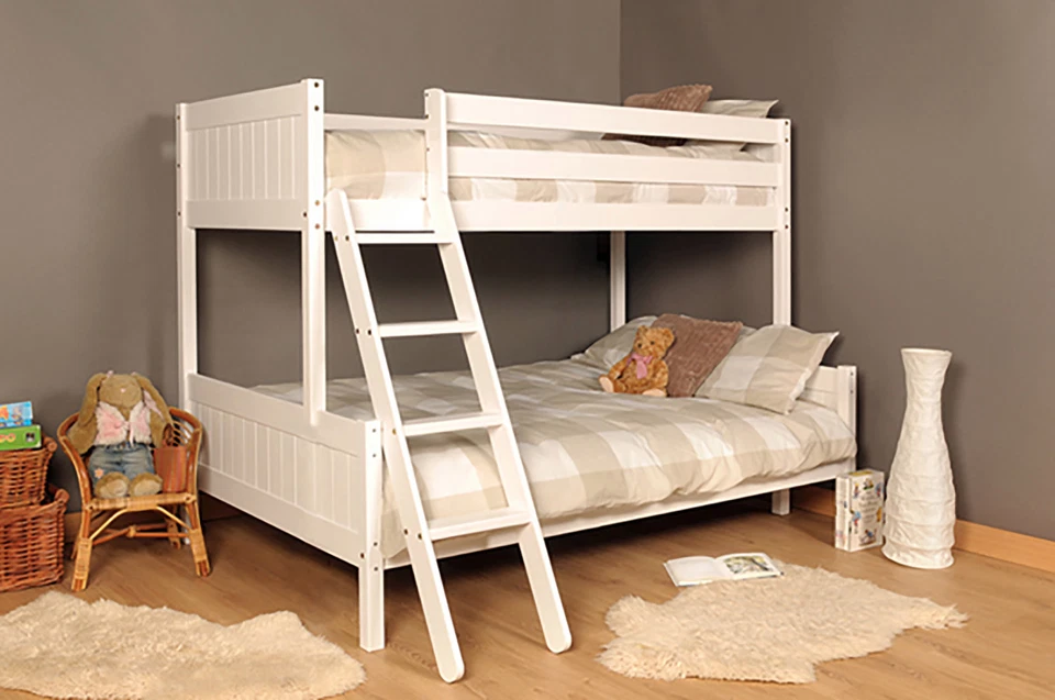 3ft 4ft Triple wooden Bunk Bed kids Pine White or Grey & Mattress Option - Image 1 of 1