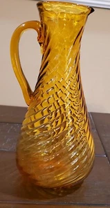 Vintage Optic Swirl Amber Blown Glass Small Pitcher Applied Handle Unbranded - Picture 1 of 5