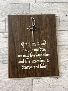Vintage Holz Plakette Hochzeit Gebet befestigt Metall Kreuz - Bild 1 von 15