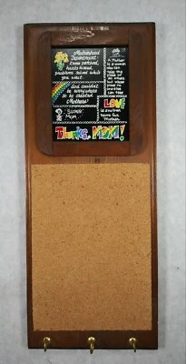 Vintage Wood Thanks Mom Bulletin Message Board with Cork and Hooks Rainbow  - Image 1 of 4