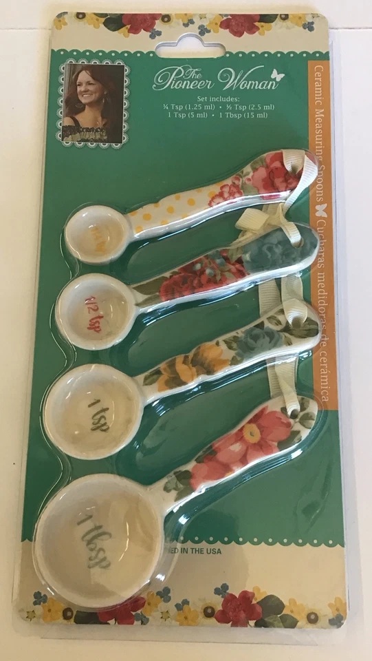 Pioneer Woman Vintage Floral Ceramic Measuring Spoons 4-Piece White Utensils - Image 1 of 3