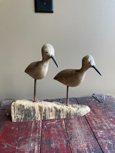 Dual Wooden Shorebirds Signed Ken Kirby - Picture 1 of 8