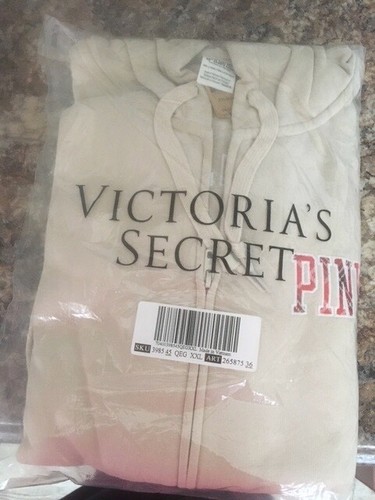 UNDERCOVER FELPA CON CAPPUCCIO FULL ZIP NUOVA CON ETICHETTE XXL VICTORIAS SECRET ROSA FAGIOLO VANIGLIA