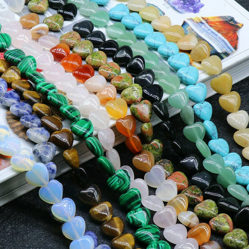 52 Strands Natural Stone Crystal Quartz Heart Shape 10mm Gemstone Beads Necklace - Image 1 of 4