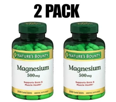 Magnesium 500mg Value Size, 2 PACK, 200 Tablets each 400 total! Nature's Bounty - Image 1 of 4