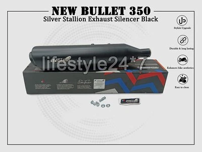 For Royal Enfield New Bullet 350 SILVER STALLION EXHAUST SILENCER, BLACK - Image 1 of 4