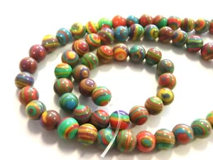Rainbow bunte Perlen 4mm rund Stein synthetisch Mix 1 Strang Schmuck basteln DIY - Bild 1 von 1