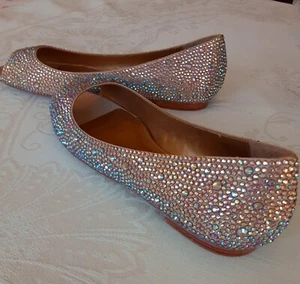 NEW Benjamin Adams of London sparkly Swarovski Crystal Leather bridal flats SZ 8 - Picture 1 of 3