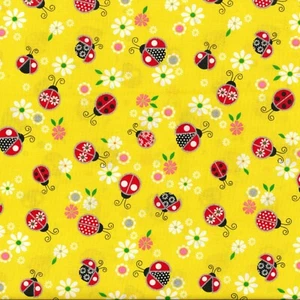 BTHY Red Lady bugs Floral Glitter Yellow Cotton Fabric By The Half Yard - Picture 1 of 1