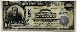 Scarce 1902 $10 Plain Back National Currency Bank Note CH 4675 Elwood Indiana - Picture 1 of 2