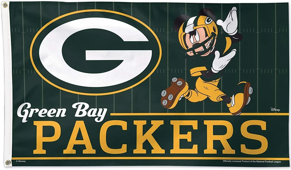 Green Bay Packers Mickey Mouse 3x5 Bandera NFL EE. UU. ENVÍO RÁPIDO RODGERS ADAMS FAVOR Foto 1 de 1