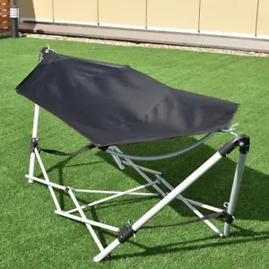 Outdoor Portable Folding Steel Frame Relaxing Poolside Hammock w/ Bag Black New - Picture 1 of 12