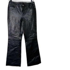 Pantalones Theory para mujer 100 % cuero bootcut negros tiro medio bolsillos trabillas para cinturón 4 - Imagen 1 de 11