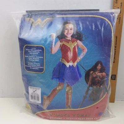 Rubie's Wonder Woman Child Costume Medium 8-10 Dress Belt Tiara Gauntlets 5-7 Yr - Image 1 of 3