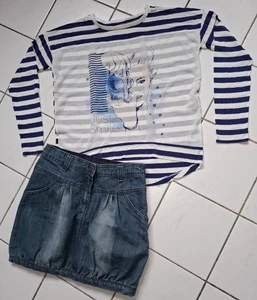 Blusenshirt und Jeansrock Gr. 140 / 146 - Bild 1 von 3